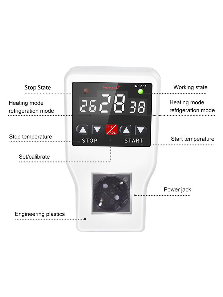 Termostato de temporizador noyafa NF -567 con sonda impermeable 10a 2200W Rango -9 ~ 99 ℃