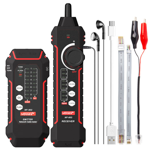 Noyafa NF-802デジタル信号トレース、ワイヤーマッピング、圧着&ポートフラッシュを備えたインテリジェントネットワークケーブルテスター - 迅速なネットワークメンテナンスのためのオールインワンツール