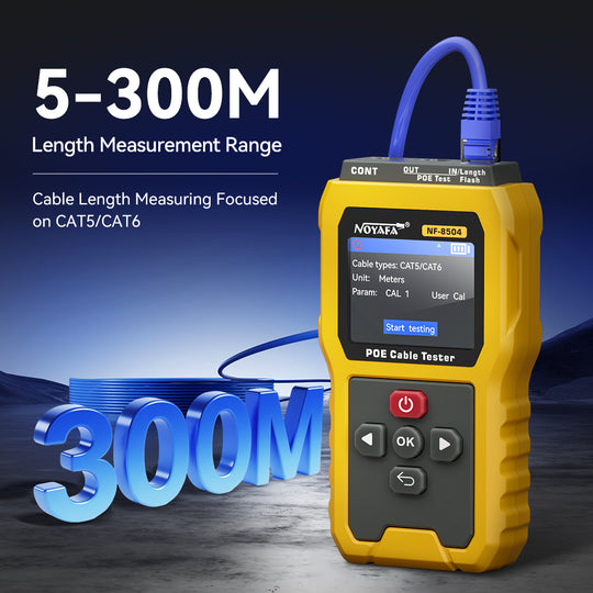 Noyafa NF-8504 PoE Cable Tester – Continuity, Length, Port Flash & PoE Diagnostics, 2.4″ Full-Color LCD Display