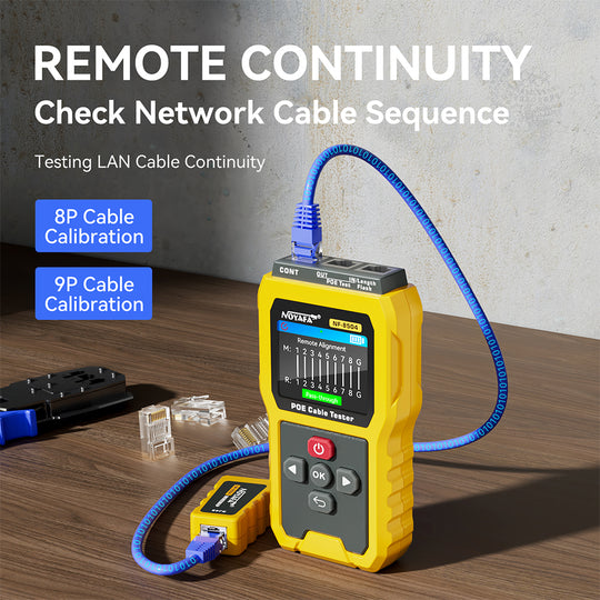 Noyafa NF-8504 PoE Cable Tester – Continuity, Length, Port Flash & PoE Diagnostics, 2.4″ Full-Color LCD Display