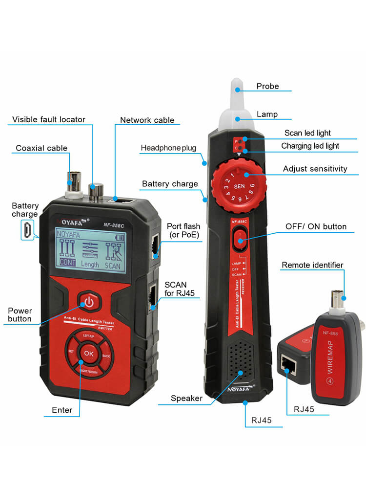 NOYAFA NF-858C Filo multifunzione e tracer e tester. Trova e test di rete, coassiali BNC e persino cavi in fibra