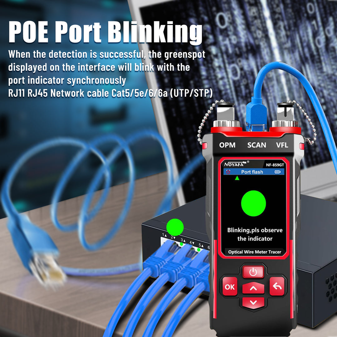 NOYAFA NF-859GT Ethernet & Fiber Multi Cable Tester & Toner with a Unique Receiver Integrating Functions of Remote / Local Wiremapping, VFL, PoE, Crimping Test, & More