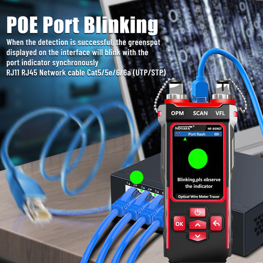 NOYAFA NF-859GT Ethernet & Fiber Multi Cable Tester & Toner with a Unique Receiver Integrating Functions of Remote / Local Wiremapping, VFL, PoE, Crimping Test, & More