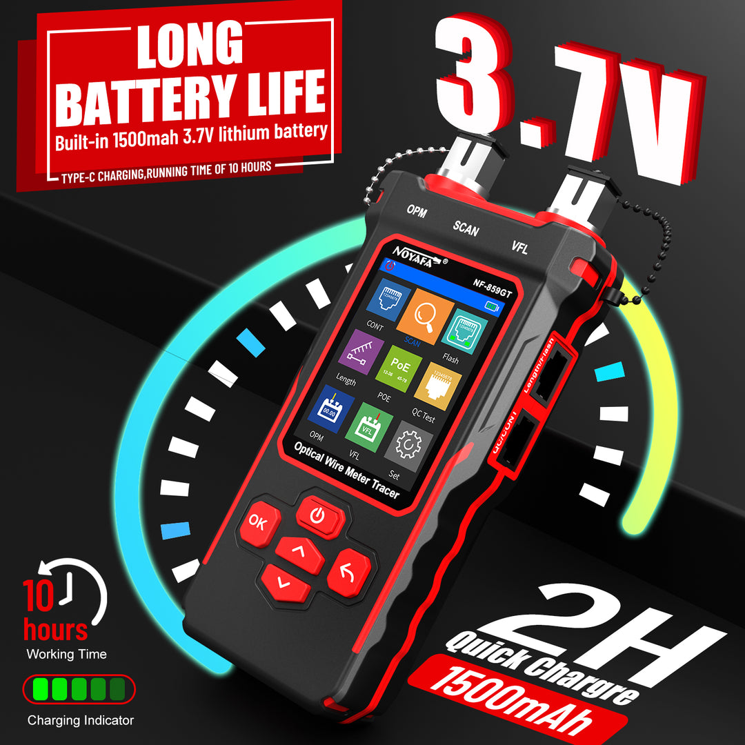 NOYAFA NF-859GT Ethernet & Fiber Multi Cable Tester & Toner with a Unique Receiver Integrating Functions of Remote / Local Wiremapping, VFL, PoE, Crimping Test, & More