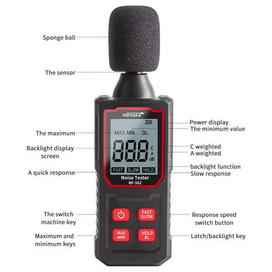 NOYAFA NF-562 Decibel Meter, Digital Sound Level Meter with 30 to 130 dBA Measuring Range