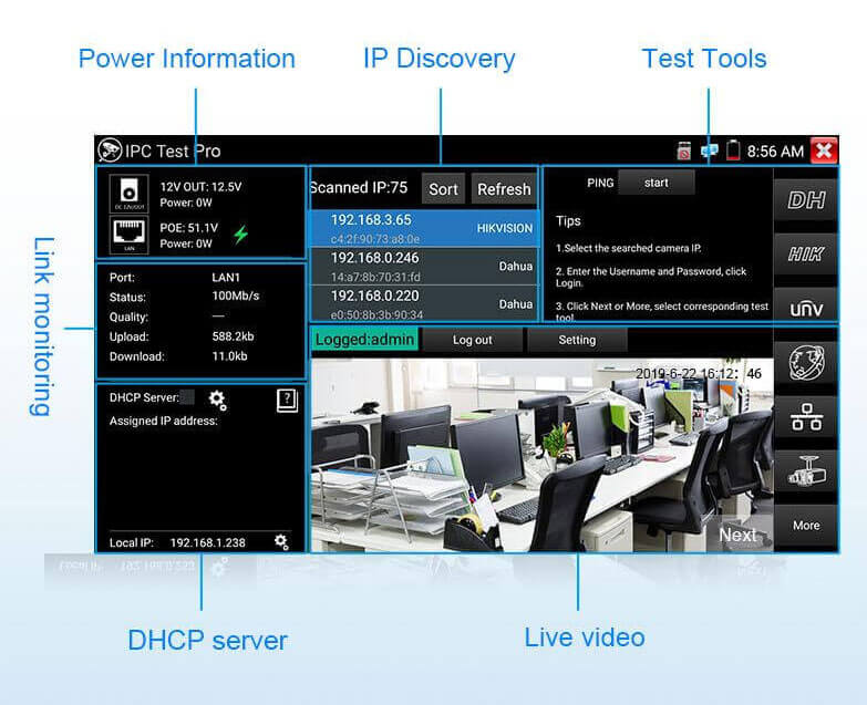 NOYAFA NF-IPC715 CCTV Tester Testing Functions