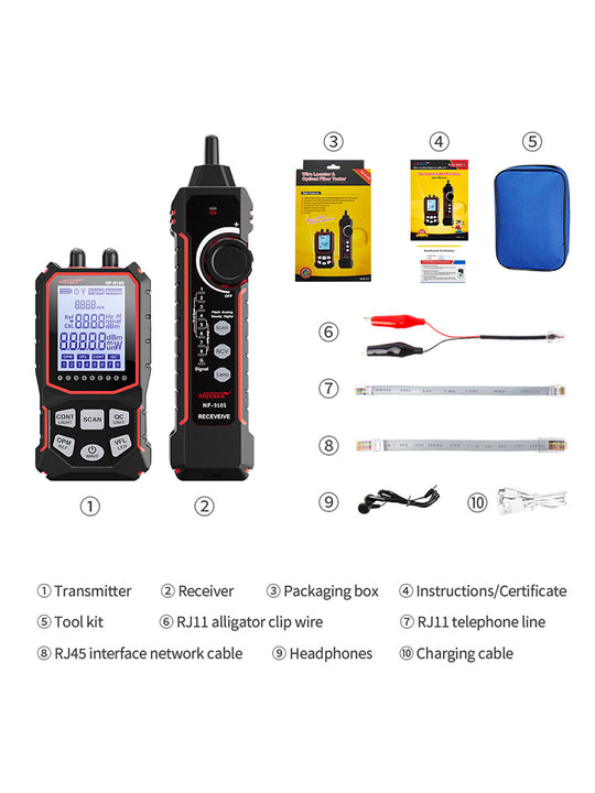 Tester per cavi di rete NOYAFA NF-918s con misuratore di potenza ottica a 6 lunghezze d'onda e localizzatore di guasti visivi (VFL)