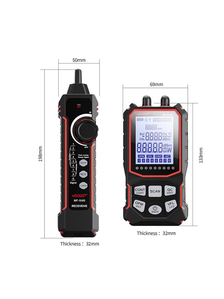 Tester per cavi di rete NOYAFA NF-918s con misuratore di potenza ottica a 6 lunghezze d'onda e localizzatore di guasti visivi (VFL)