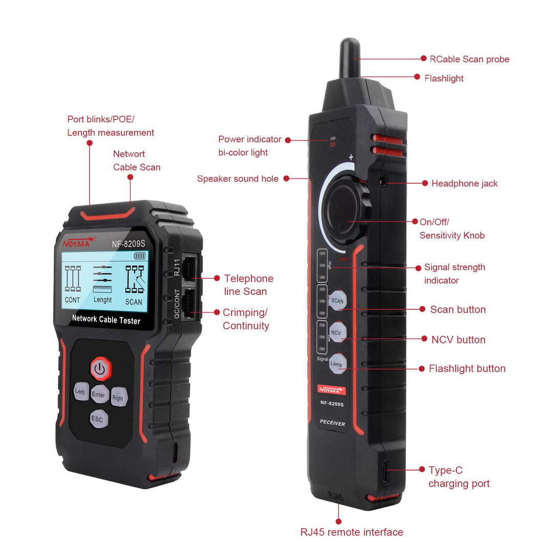 Noyafa NF-8209S-Netzwerkkabel-Tester und Tracer mit Anti-Jamming-Porbe, Crimp, Poe-Port