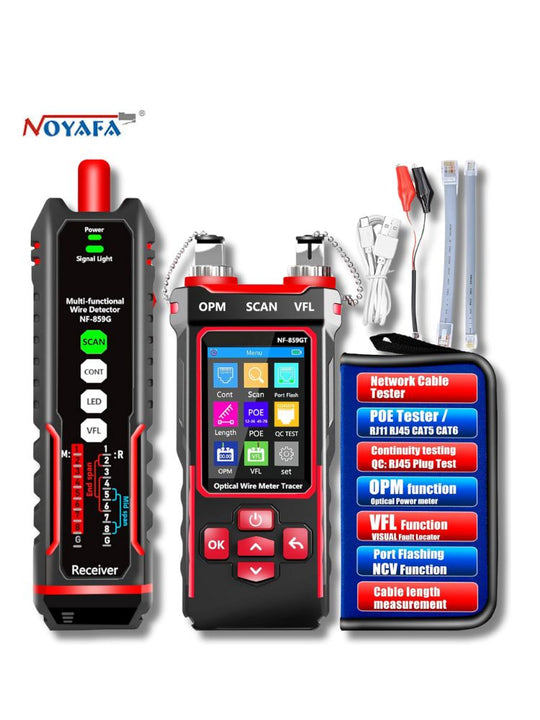 NOYAFA NF-859GT Ethernet & Fiber Multi Cable Tester & Toner with a Unique Receiver Integrating Functions of Remote / Local Wiremapping, VFL, PoE, Crimping Test, & More