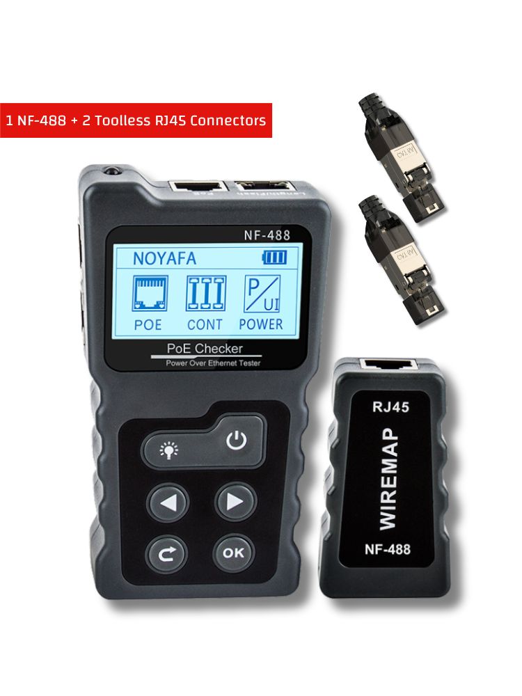 NOYAFA NF-488 Power Over Ethernet (POE) Tester Checker. Identifica standard AT / AF / tensione / corrente / potenza / continuità / loopback