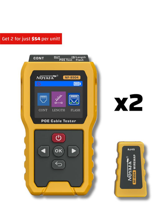 Noyafa NF-8504 PoE Cable Tester – Continuity, Length, Port Flash & PoE Diagnostics, 2.4″ Full-Color LCD Display