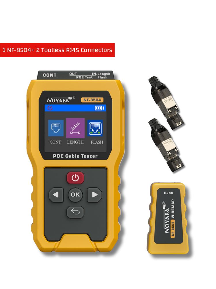Noyafa NF-8504 PoE Cable Tester – Continuity, Length, Port Flash & PoE Diagnostics, 2.4″ Full-Color LCD Display