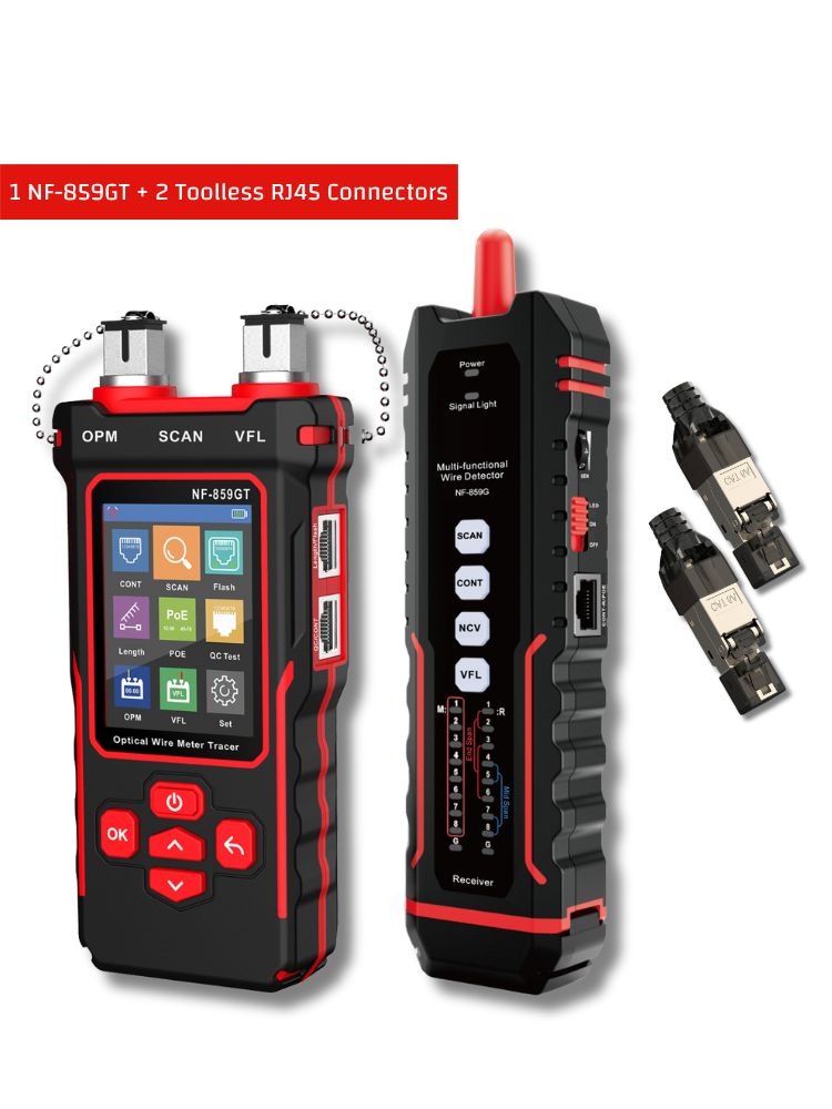NOYAFA NF-859GT Ethernet & Fiber Multi Cable Tester & Toner with a Unique Receiver Integrating Functions of Remote / Local Wiremapping, VFL, PoE, Crimping Test, & More