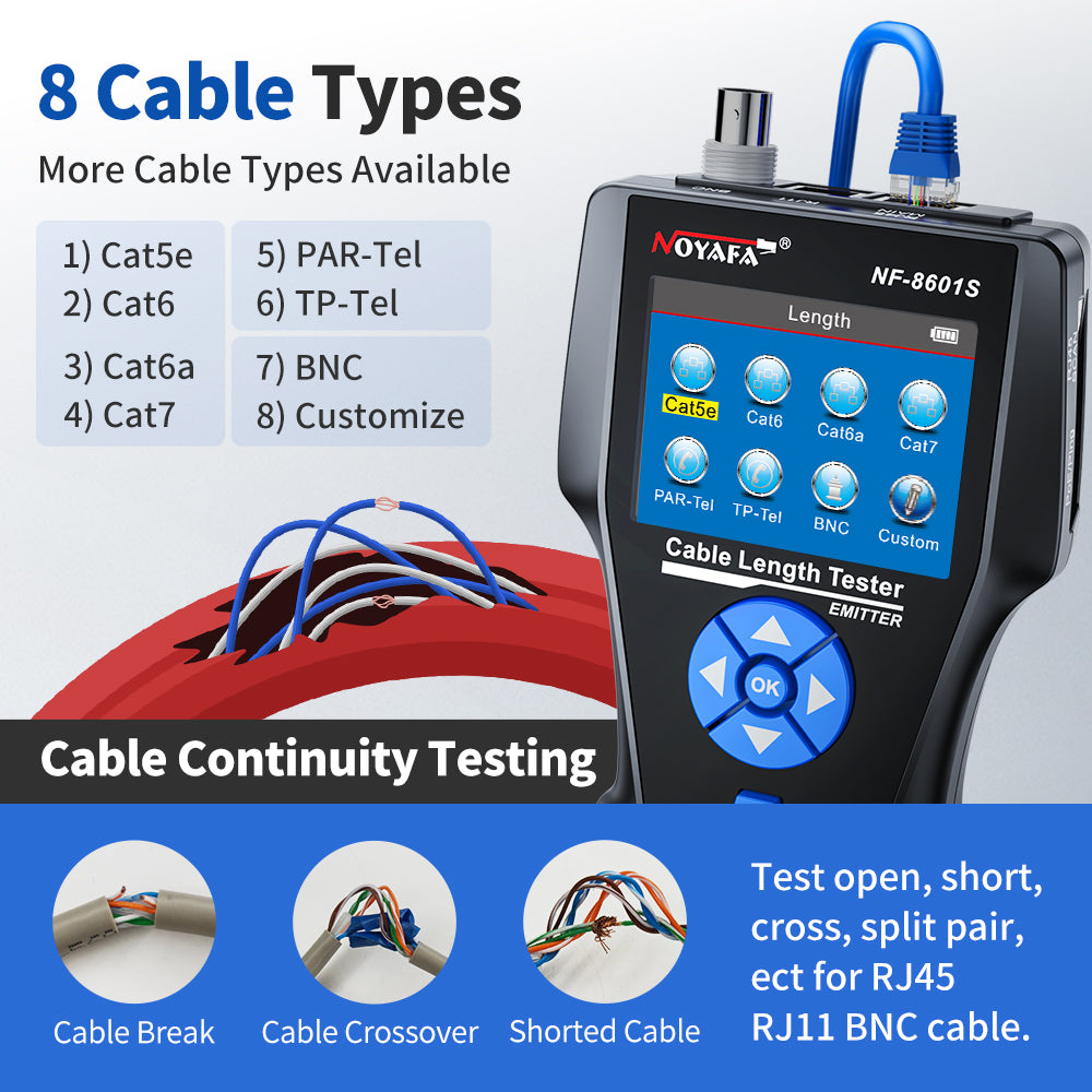Noyafa NF-8601S TDR-Kabel-Tracer-Tester mit POE / PING für RJ45, RJ11, BNC, Metallkabel