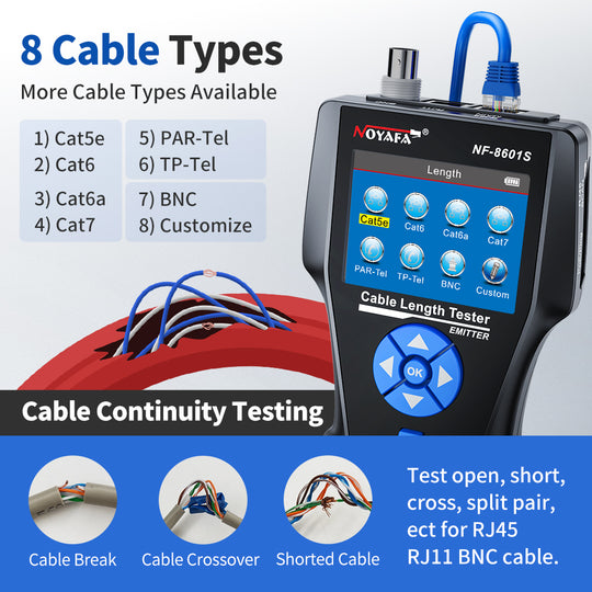 Noyafa NF-8601S TDR-Kabel-Tracer-Tester mit POE / PING für RJ45, RJ11, BNC, Metallkabel
