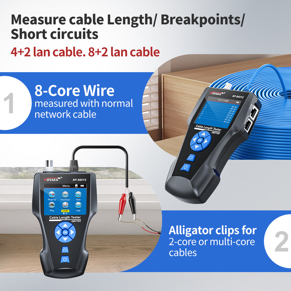 Noyafa NF-8601S TDR-Kabel-Tracer-Tester mit POE / PING für RJ45, RJ11, BNC, Metallkabel