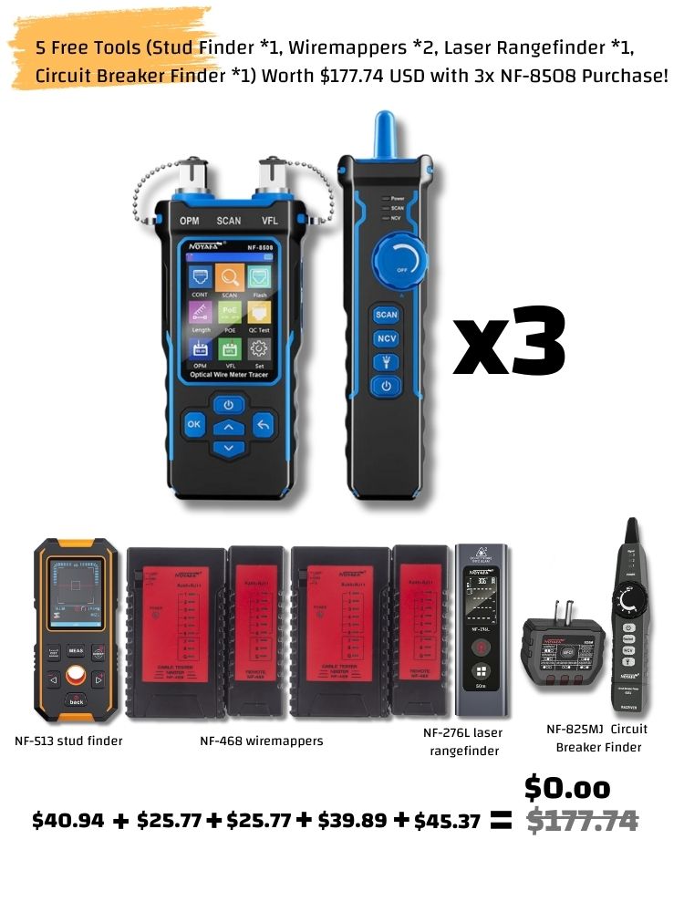 NOYAFA NF-8508 9-in-1 Multifunction Network Cable Tester with Wire Mapping, Tracing, OPM, VFL for Both Fiber Optic and Ethernet Network Maintenance and Troubleshooting