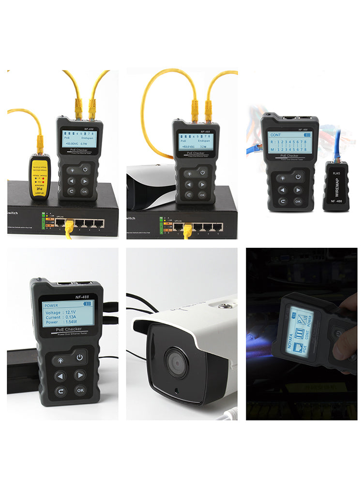 Noyafa NF-488 Power Over Ethernet (POE) -Prüferentester. Identifizieren Sie AT / AF Standard / Spannung / Strom / Strom / Kontinuität / Loopback