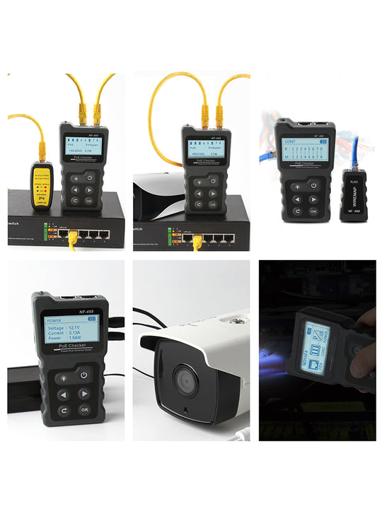 NOYAFA NF-488 POWER Over Ethernet (POE) Tester de verificación. Identificar AT / AF estándar / voltaje / corriente / potencia / continuidad / bucleback