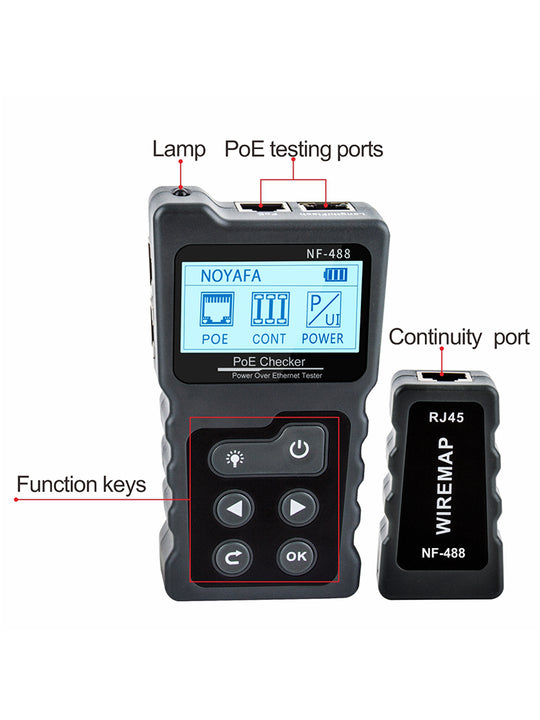 NOYAFA NF-488 POWER Over Ethernet (POE) Tester de verificación. Identificar AT / AF estándar / voltaje / corriente / potencia / continuidad / bucleback