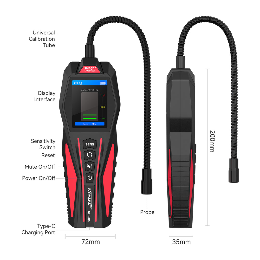 Noyafa NF-605 Halogen Gas Detector - Precise Refrigerant Leak Detection Tool for HVAC, Chemical & Industrial Use