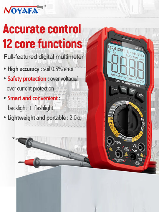 NOYAFA NF-628 جهاز قياس رقمي متعدد عدد 6000 مع NCV، 1000 فولت تيار مستمر/750 فولت تيار متردد، 10 أمبير