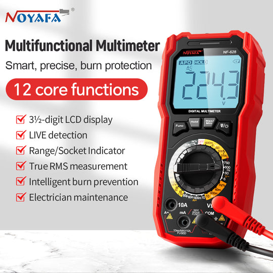 NOYAFA NF-628 جهاز قياس رقمي متعدد عدد 6000 مع NCV، 1000 فولت تيار مستمر/750 فولت تيار متردد، 10 أمبير