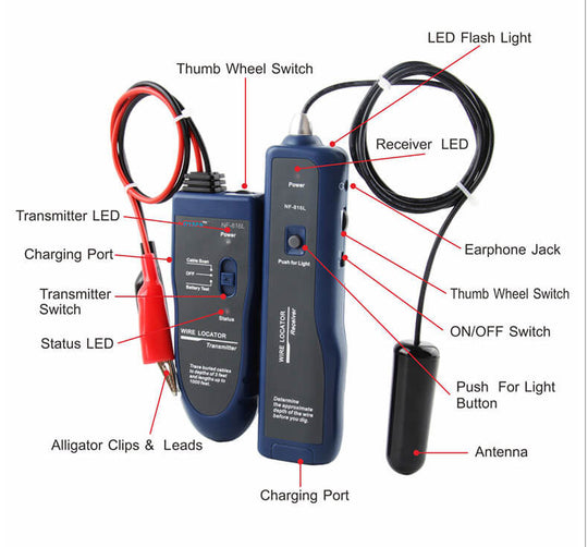 Noyafa NF-816L Localizador de alambre subterráneo con batería de litio recargable de 3.7V