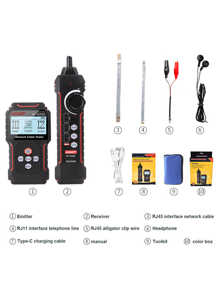NOYAFA NF-8209S Network Cable Tester and Tracer with Anti-jamming Porbe, Crimp, PoE Port