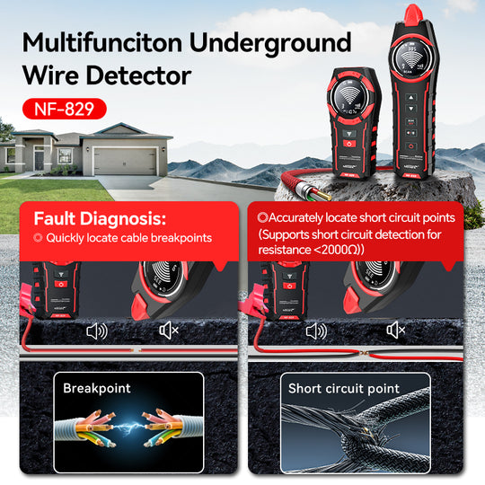NOYAFA NF-829 — Detector de cables y cables subterráneos (2 m, NCV, buscador de puntos de interrupción)