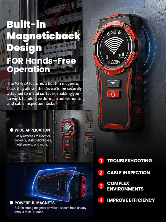 [2026 New] NOYAFA NF-829 Pro Underground Wire & Cable & Pipe Detector with Magnetic Back – 2m (6.56ft) Depth Cable Tracer with 12-600V Live Detection, Breakpoint Finder, NCV, & HD Display for Electrical Repair, Renovation, Infrastructure