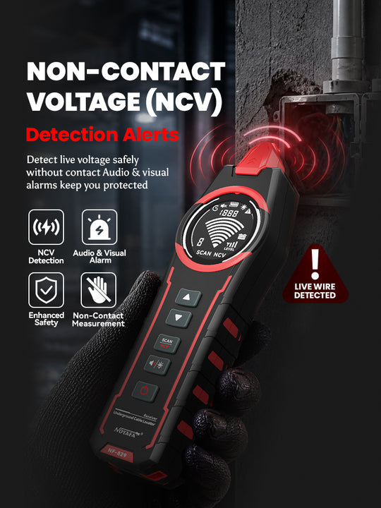 [2026 New] NOYAFA NF-829 Pro Underground Wire & Cable & Pipe Detector with Magnetic Back – 2m (6.56ft) Depth Cable Tracer with 12-600V Live Detection, Breakpoint Finder, NCV, & HD Display for Electrical Repair, Renovation, Infrastructure