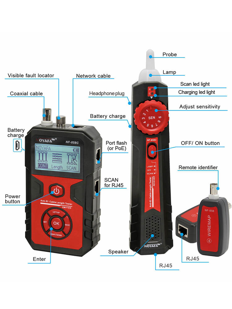 Noyafa NF-858C Многофункциональный провод и кабельный трассировщик и тестер. Найдите и тестируйте сеть, BNC Coaxial и даже волоконные кабели.