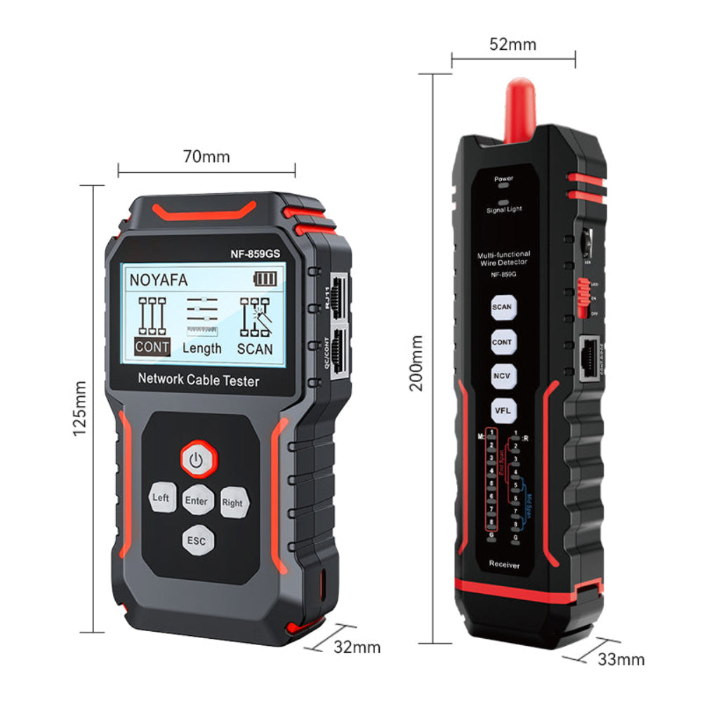 NOYAFA NF-859GS Network Cable Tester with red Light Pen 10mw Visual Fault Locator,for POE RJ45 RJ11 CAT5 CAT6 Cable Toner Continuity Test/Length Measure Fault Distance/Wire Tracer Ethernet LAN