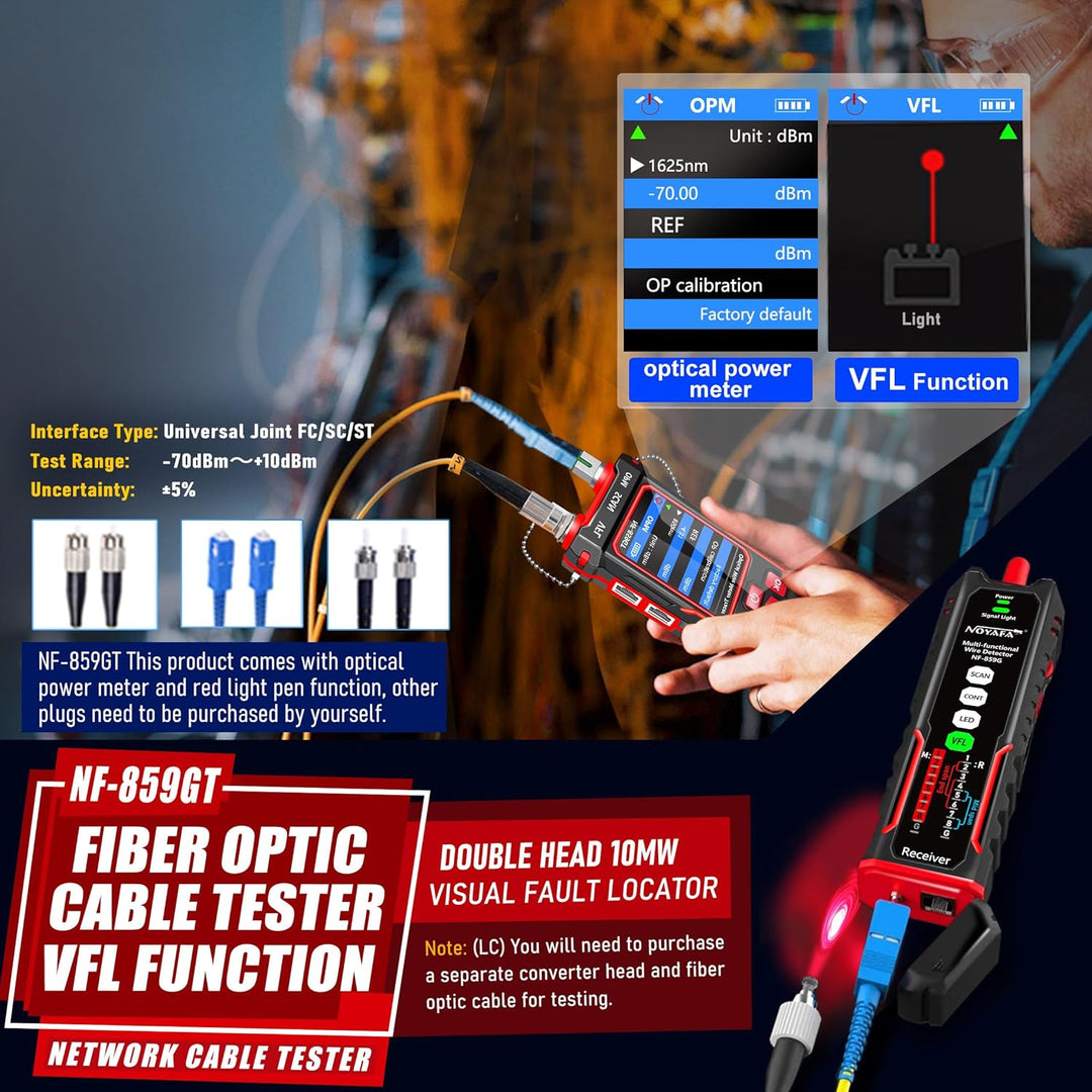 NF-859GT Red multifuncional y probador de cable óptico: medición de precisión, medidor de potencia óptica avanzada, iluminación LED