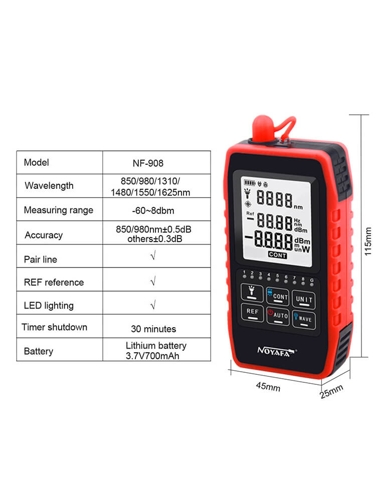 Misuratore di alimentazione ottico della serie NOYAFA NF-908 con localizzatore di guasti visivi e tester per cavi di rete