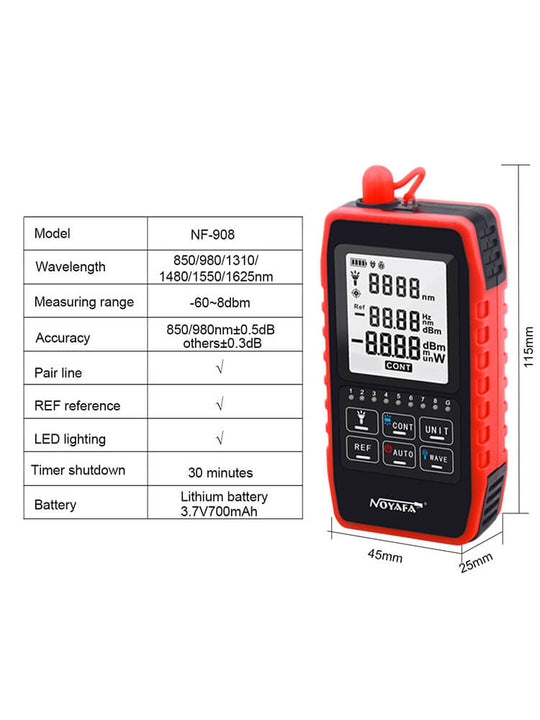 Misuratore di alimentazione ottico della serie NOYAFA NF-908 con localizzatore di guasti visivi e tester per cavi di rete