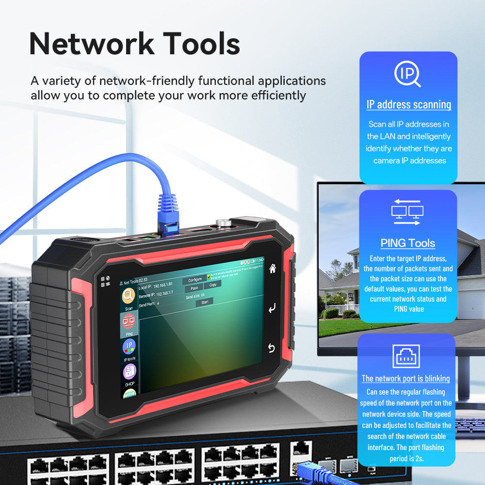 NF-IPC725 올인원 CCTV 및 IP 카메라 테스터 - 보안 설치자를 위한 12-in-1 네트워크 진단 도구