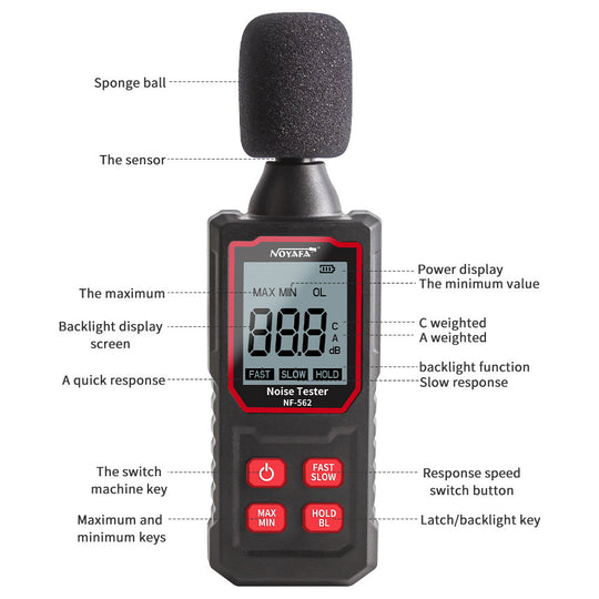 Medidor de Decibel de DeciBel noyafa NF-562, medidor de nivel de sonido digital con rango de medición de 30 a 130 DBA