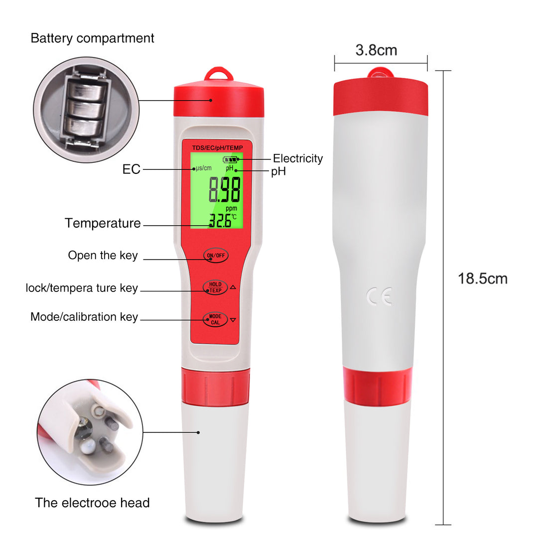 EZ-9909 TDS/EC/PH/salinité/température mètre testeur de Moniteur de qualité  de l'eau numérique for piscines, Eau Potable, Aquariums