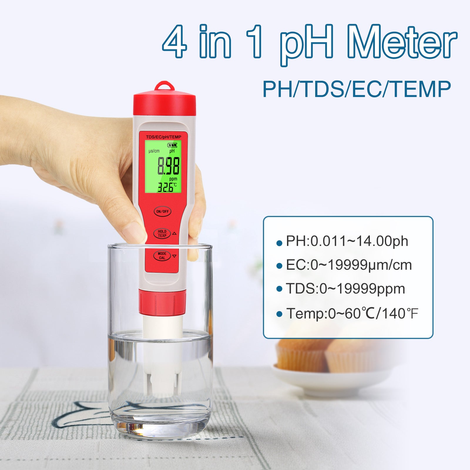 4 en 1 pH/EC/TDS/Temp Compteur Qualité de l'Eau Piscine Benobby