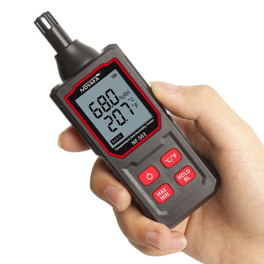 Noyafa NF-563 Digitales Thermometer-Luftfeuchtigkeitsmessgerät mit Umgebungs-Taupunkt-Test, Einheitsumschaltung, HD-Hintergrundbeleuchtung, Daten halten