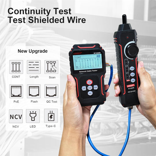Noyafa NF-8209S Сетевой кабельный тестер и трассировщик с антипонволительным Porbe, Crimp, Poe Port