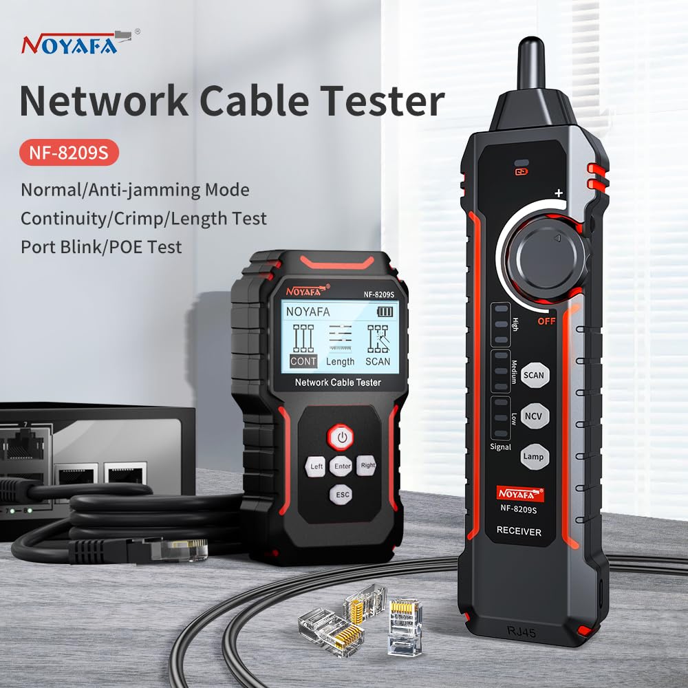 Noyafa NF-8209S Сетевой кабельный тестер и трассировщик с антипонволительным Porbe, Crimp, Poe Port