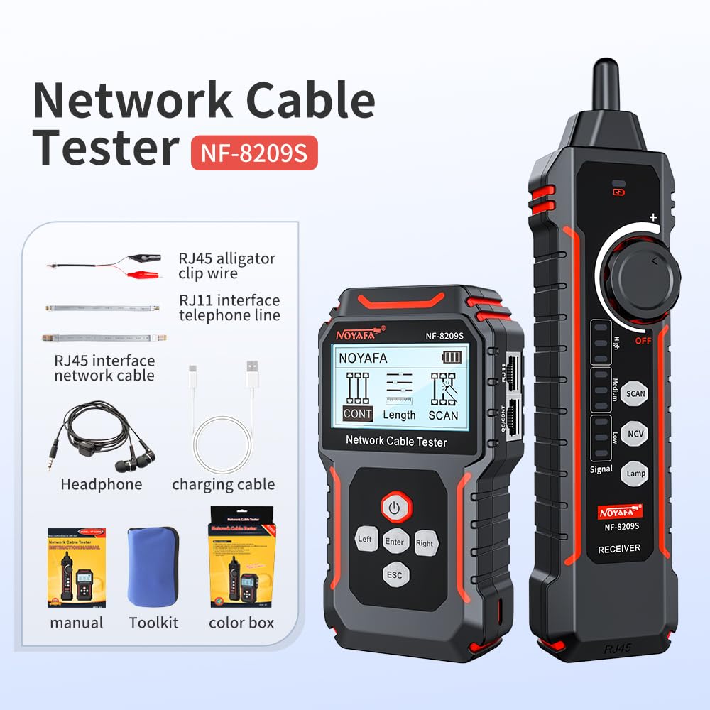 Noyafa NF-8209S Сетевой кабельный тестер и трассировщик с антипонволительным Porbe, Crimp, Poe Port