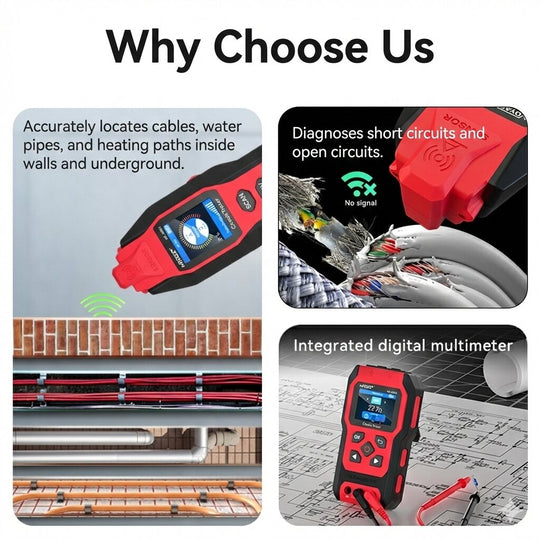 [2026 New] NOYAFA NF-8301 Professional Underground & Wall Circuit Tracer with Digital Multimeter, Dual-Antenna Cable Locator & Fault Finder for Construction, Maintenance & Repair of Power Cables, Communication Cables, Electric Heating Lines, Pipes
