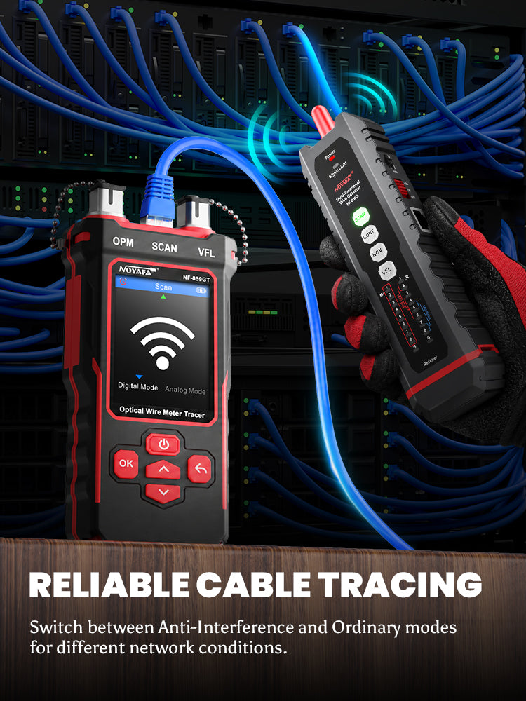 NOYAFA NF-859GT 10-in-1 Multifunction Network Cable Tester with Alignment Test, Wire Detection, Port Blinking, Cable Length Test, PoE Test, Crimping Test, OPM & VFL for Ethernet & Fiber Installation, Maintenance, Troubleshooting, and Structured Cabling