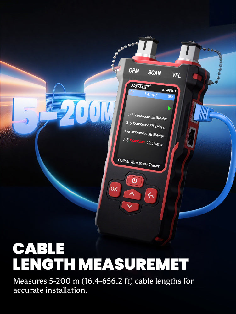 NOYAFA NF-859GT 10-in-1 Multifunction Network Cable Tester with Alignment Test, Wire Detection, Port Blinking, Cable Length Test, PoE Test, Crimping Test, OPM & VFL for Ethernet & Fiber Installation, Maintenance, Troubleshooting, and Structured Cabling