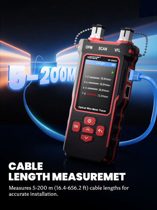 NOYAFA NF-859GT 10-in-1 Multifunction Network Cable Tester with Alignment Test, Wire Detection, Port Blinking, Cable Length Test, PoE Test, Crimping Test, OPM & VFL for Ethernet & Fiber Installation, Maintenance, Troubleshooting, and Structured Cabling